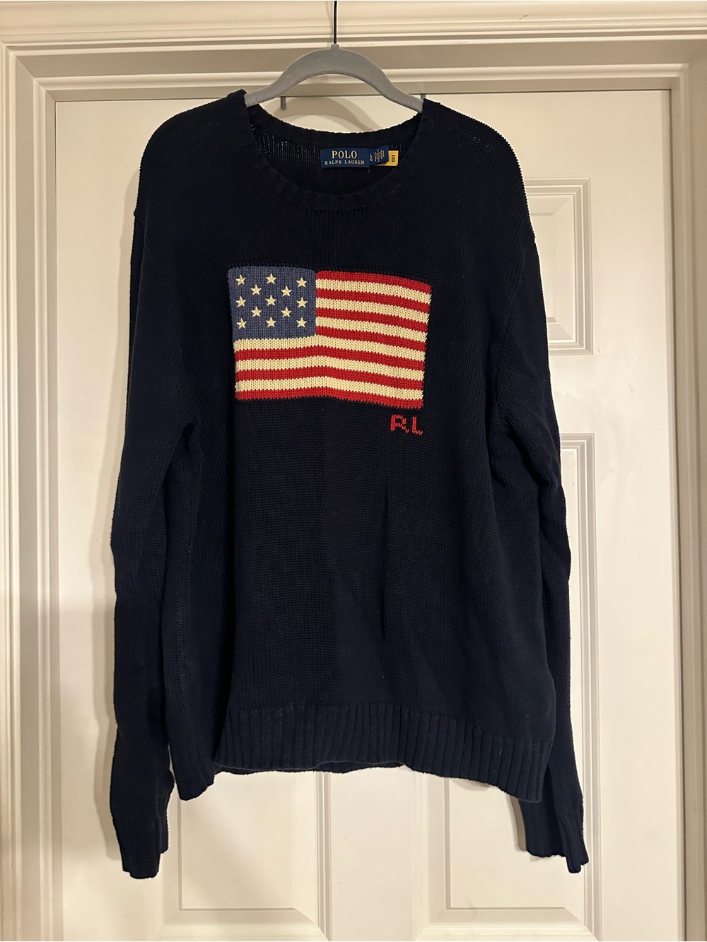 Ralph Lauren Navy Crewneck Sweater American Flag Size Large